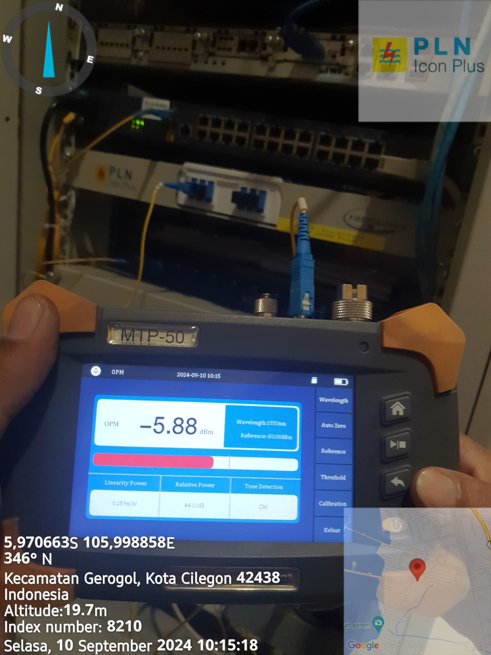 Proses Pengecekan redaman kabel fiber optik di PT Pertamina Fuel Terminal Tanjung Gerem oleh PT Bahtera Pintas Utama