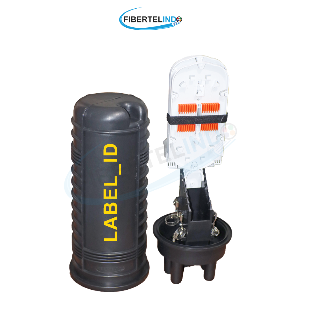 Joint Box (JB) merek Fibertelindo untuk sambungan kabel fiber optik tahan air dan debu.