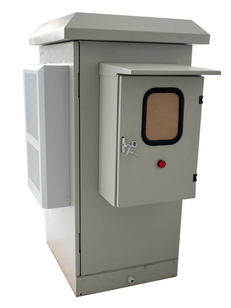 ODC Cabinet Outdoor Custom 20U tertutup dengan KWH Box terpasang.